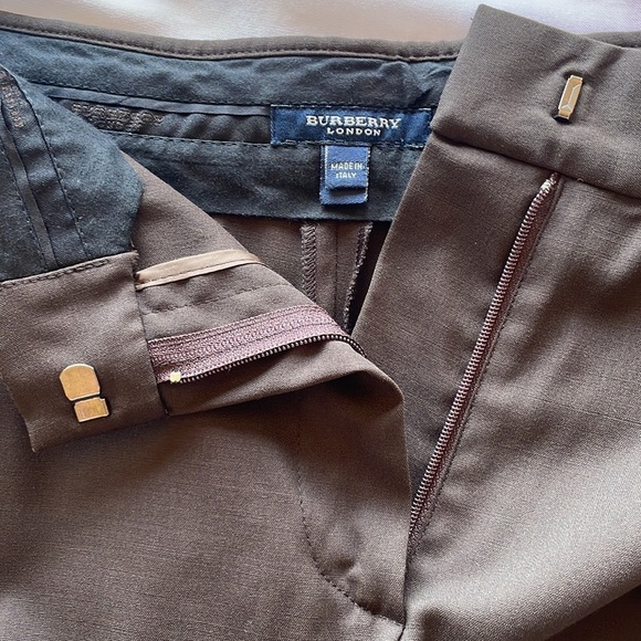 Burberry London Brown Straight Leg Tailored Trousers Wool Blend Buttoned Sz 6 - Picture 5 of 16